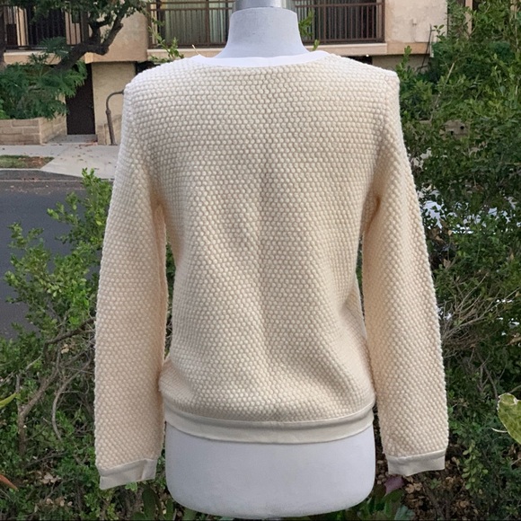 KORA RAE Sweater Satin Trim Hem, Neck and Sleeve Ivory EUC - Picture 7 of 11